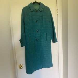 Turquoise/blue tweed wool coat